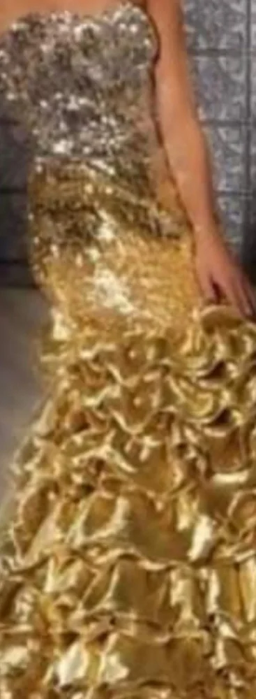 Gold silver sequin ruffle prom dress gown mermaid - Picture 2 of 5